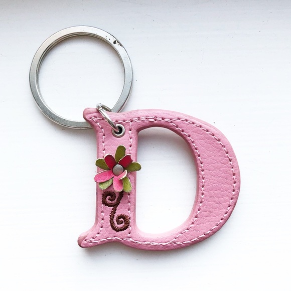 Vintage Accessories - Pink leather floral monogram letter “D” keychain